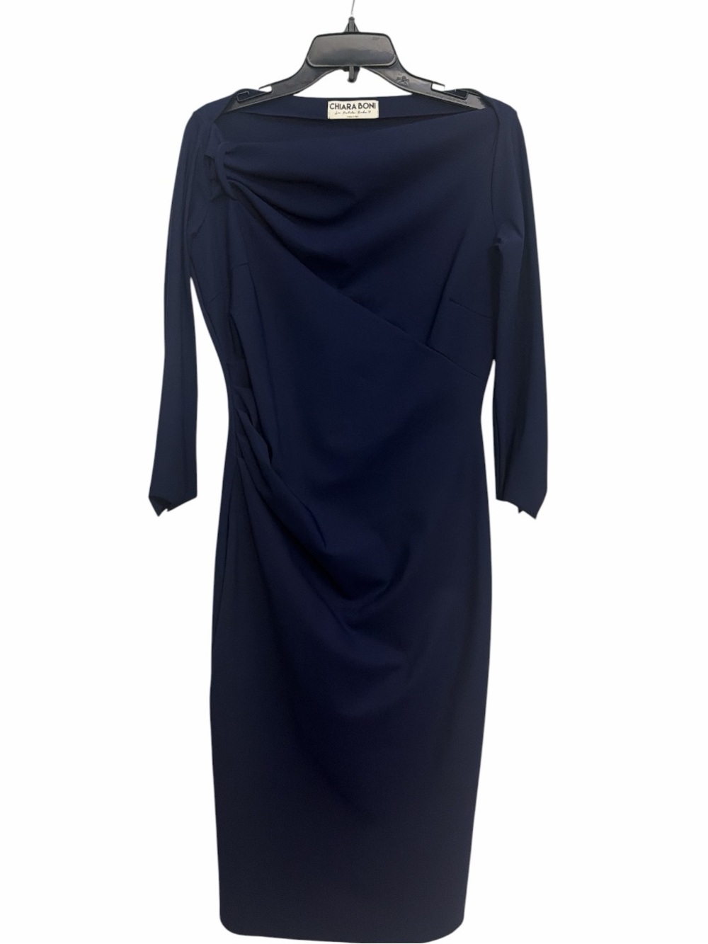 Chiara Boni La Petite Robe Navy Stretch Sheath Dress Size 48 / 12 Draped Ruching